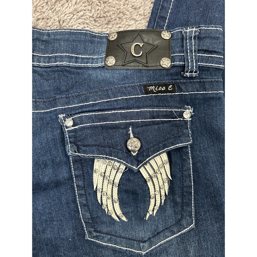 Women's Miss C Blue Jeans Embroidered Bling Size 40 Skinny